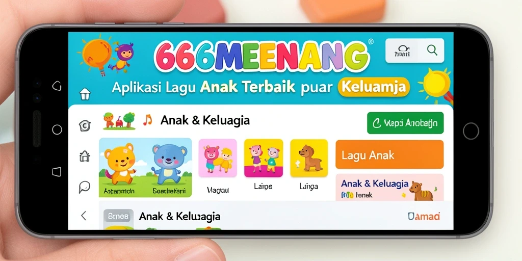 Tampilan antarmuka aplikasi 666MENANG dengan berbagai pilihan lagu anak.