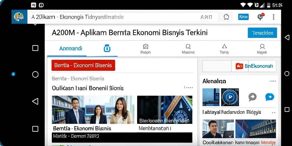 Tampilan antarmuka A200M dengan berita ekonomi bisnis terbaru.