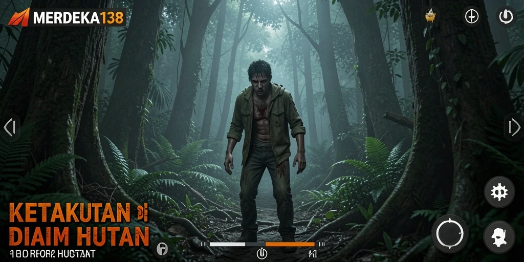 Tampilan antarmuka menegangkan di hutan horor.