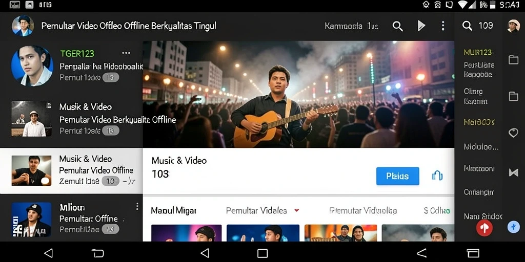 Antarmuka TGER123 untuk Pemutar Video Offline dengan berbagai fitur menarik.